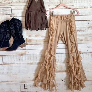 Stylish Tan Ruffle Pants for Women